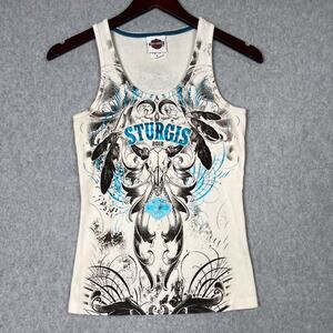 Harley Davidson Tank Top Women's Size M Sturgis 2012 Steer Skull AOP Gillette WY